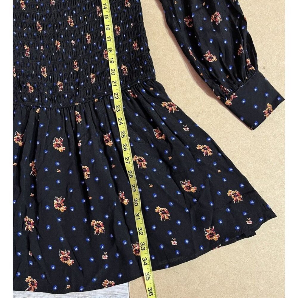 Free People Mini Dress Medium Black Blue Long Sleeves - Picture 12 of 13